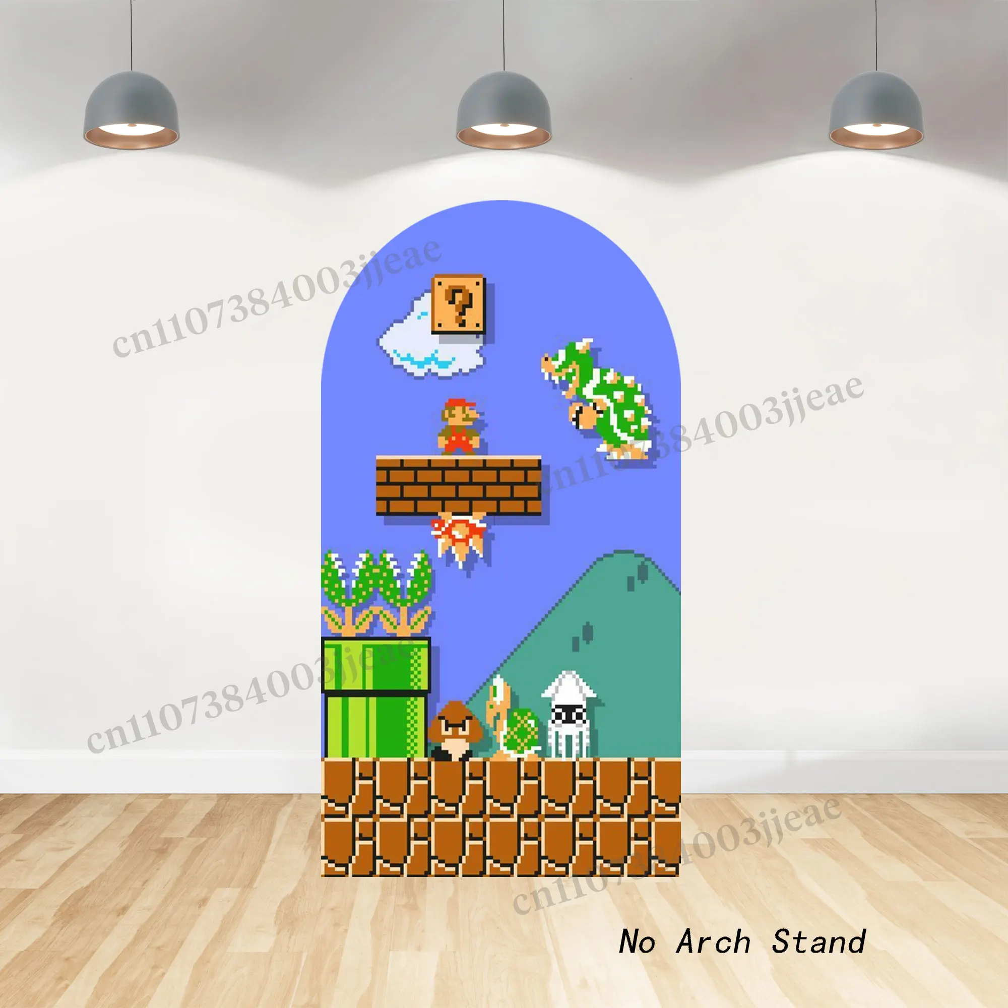 Фото Фон-арка в стиле Super Mario World для первого дня рождения мальчика, декор в стиле пиксель-арт, реквизит для фотосессии на детский праздник №3