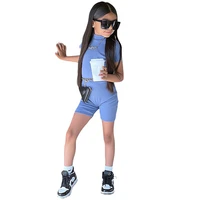1 8years childrens young girls blue jumpsuits playsuit summer clothes shorts pants for baby kids girl casual bodysuit romper