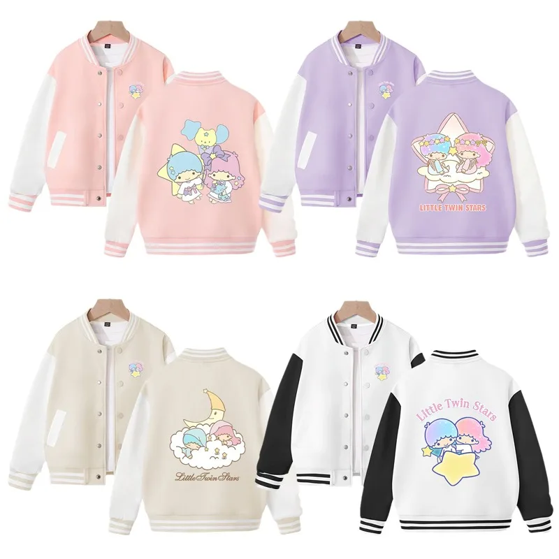 

Детская модная повседневная бейсбольная куртка Sanrioed с рисунком маленькой двойной звезды, милая теплая куртка с длинным рукавом, верхняя одежда для детей