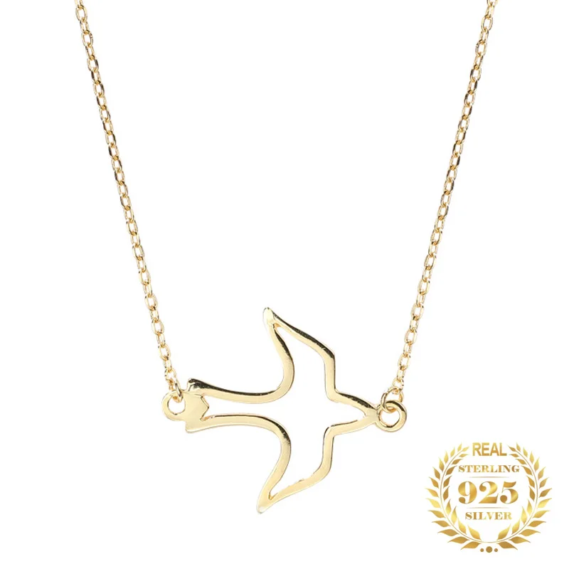 

Женское ожерелье с кулоном в виде голубей из серебра 925 пробы с позолотой 18 карат