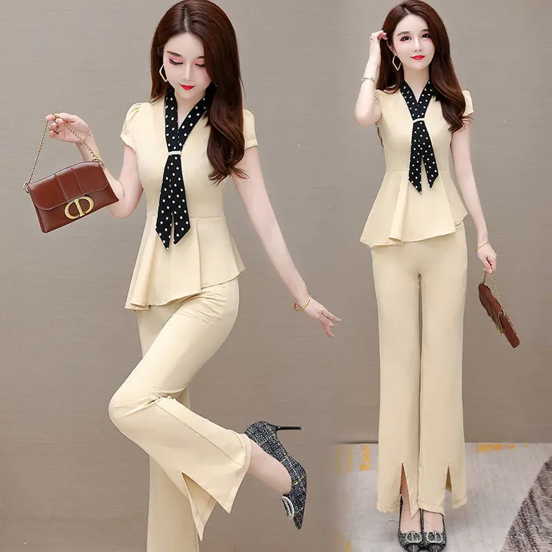 

Женский модный костюм, новинка весны-лета, комплект из двух предметов, брюки и топы с широкими штанинами в Корейском стиле, женский костюм, Р...