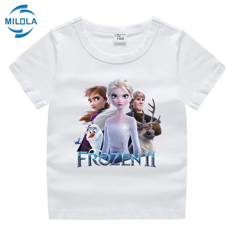Летняя футболка для девочек с мультяшным принтом Холодное сердце Анна Эльза