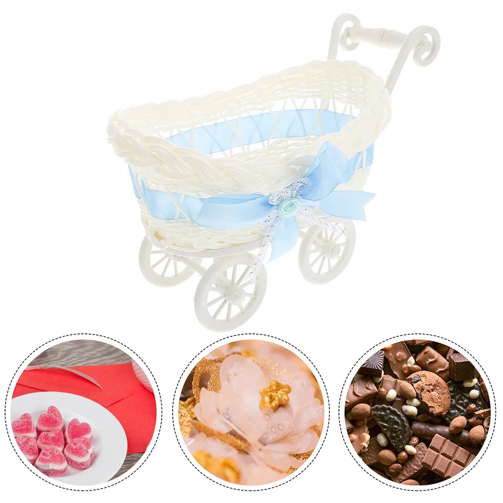 

2Pcs Willow Cradle Baby Shower Girl Basket Mini Decorative Stroller Carriage Basket Baby Doll Stroller Woven Flower Basket