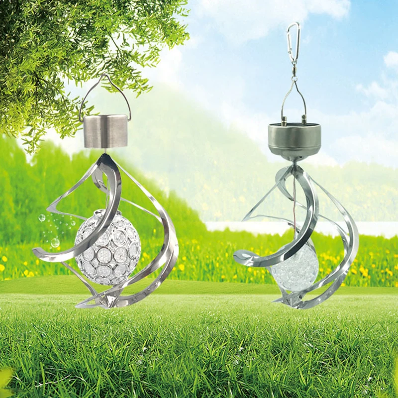 

Stainless Steel Solar Lights Colorful Led Hanging Lamp Dynamic Rotating Wind Chime Decorative For Outdoor Landscape Lighting