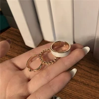 3 pcsset circular rings simple korean style ins metal folding wear hollow out tail ring hip hop ring set for women jewel gifts