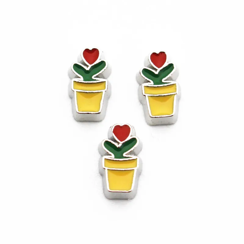 

10pcs/Lot Metal Enamel Pot Culture Flower Floating Charms Fit DIY Living Glass Locket Pendant Necklace Jewelry Making