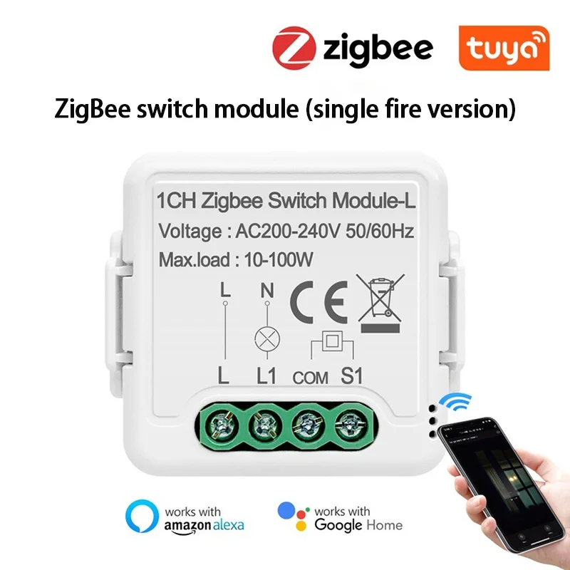 

Tuya Smart ZigBee Light Switch Module No Neutral Wire Required Switch Support 2 Way Control Works Alice Alexa Hey