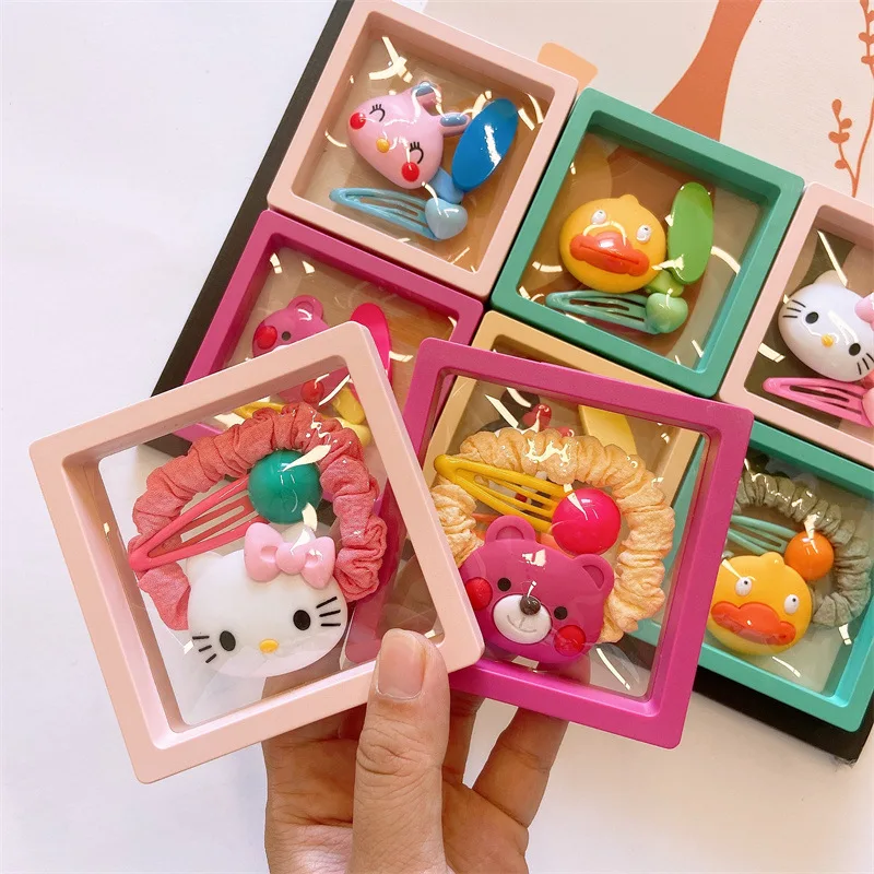 

Милые товары Hellokittys, набор аксессуаров для волос, коробка для хранения, цветные милые детские заколки для волос с животными, веревка для воло...