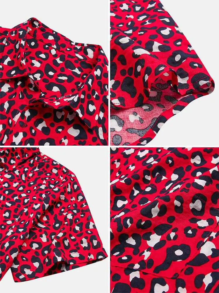 CharmkpR Tops 2022 Men's Leopard Printing Blouse Fashion Vacation Style Male Hot Sale Breathable Short Sleeve Lapel Shirts S-2XL