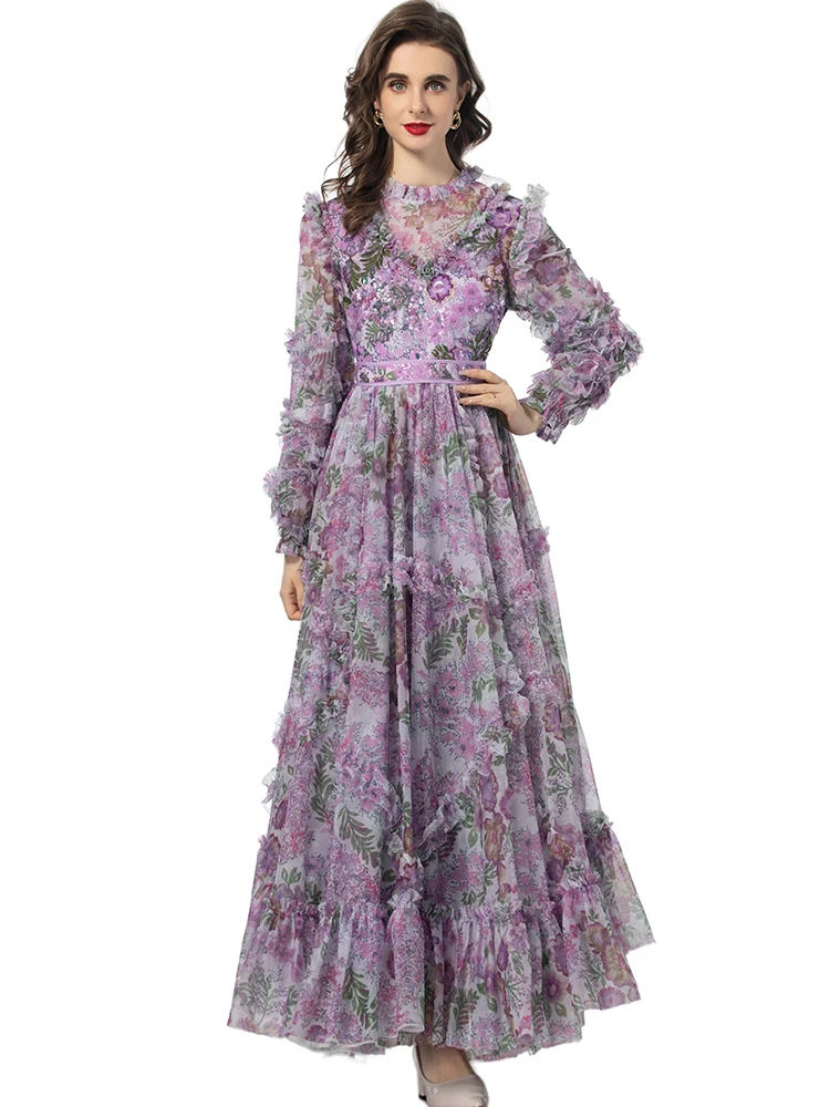 Женское длинное платье с вышивкой Seasixiang дизайнерское летнее круглым вырезом