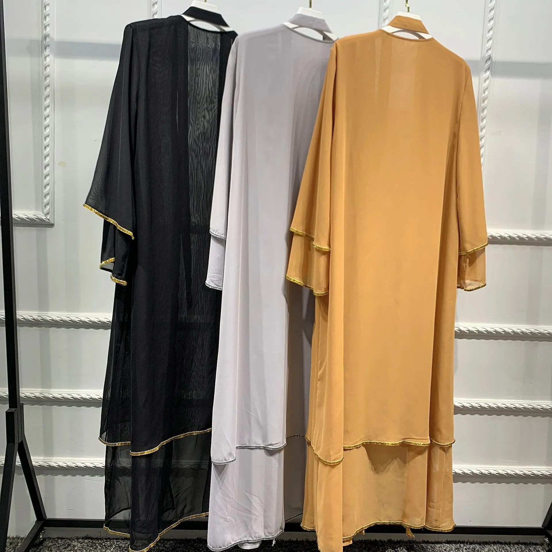 Open Abaya Kimono Dubai Turkey Cardigan Robe Spring Summer Ruffles Muslim Women Dress Caftan Macaroni Islamic Women Clothing