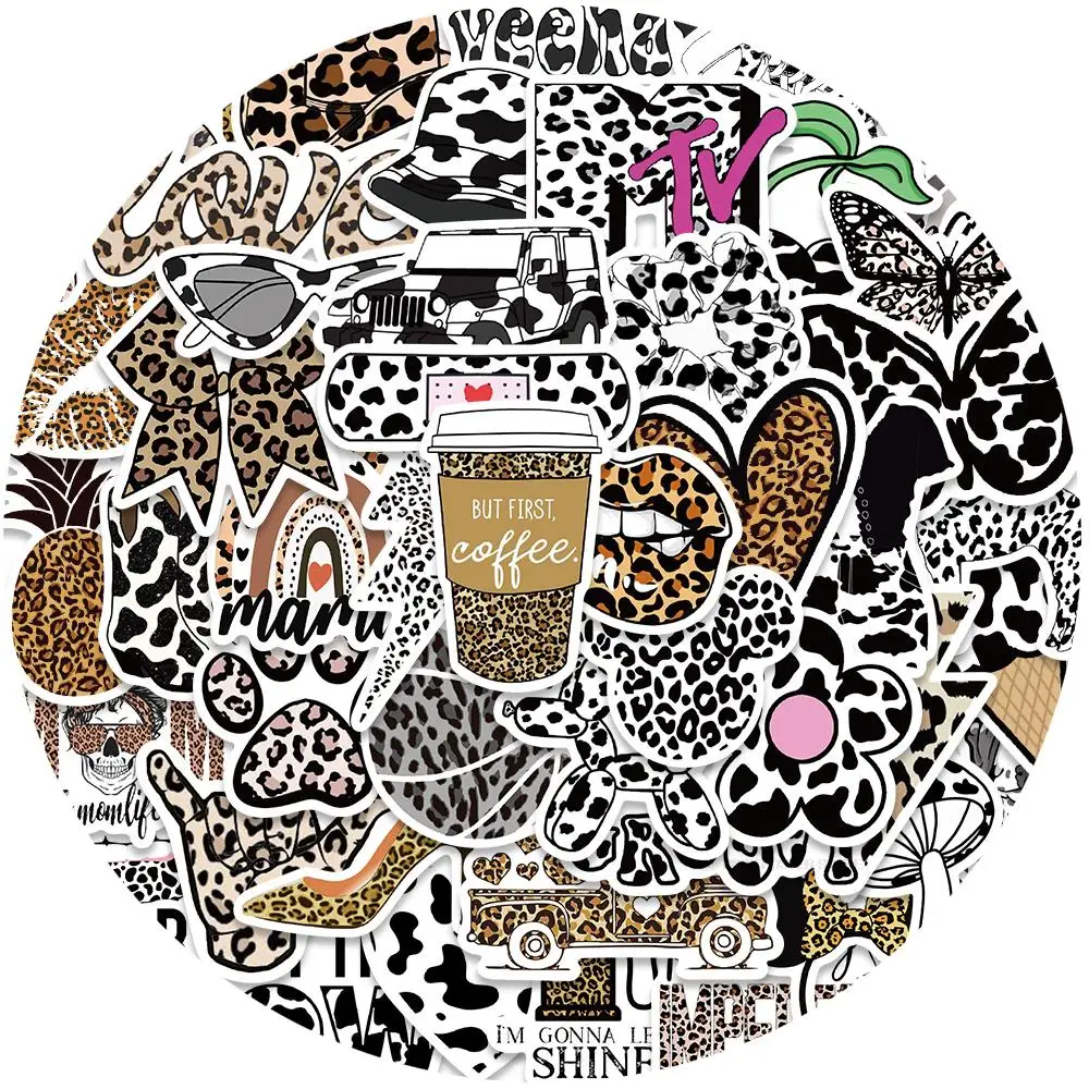 Наклейки черно-белые с леопардовым принтом 50 шт.