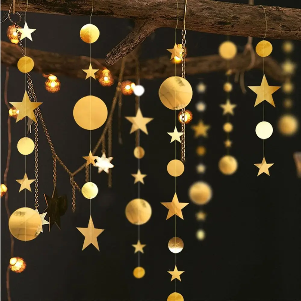 

Бумажная гирлянда с кругами и звездами 4 метра