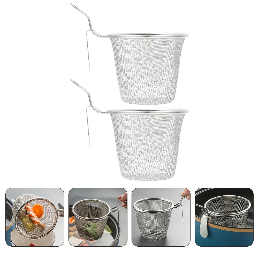 

2pcs Mesh Colander Basket Noodles Pasta Basket Stainless Steel Hot Pot Colander Mesh Filter Basket