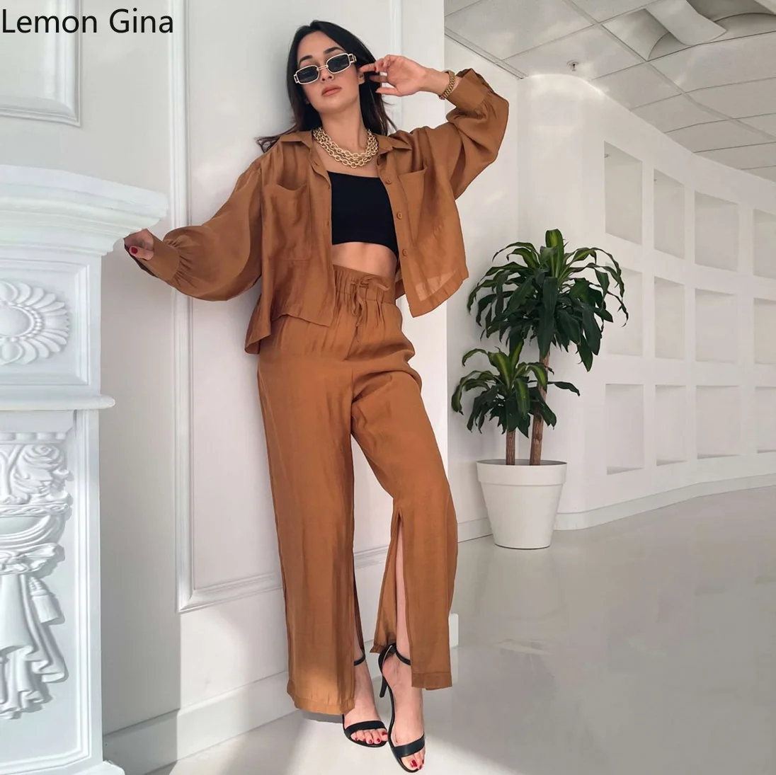 Элегантный женский спортивный костюм Lemon Gina рубашка с длинным рукавом и широкие