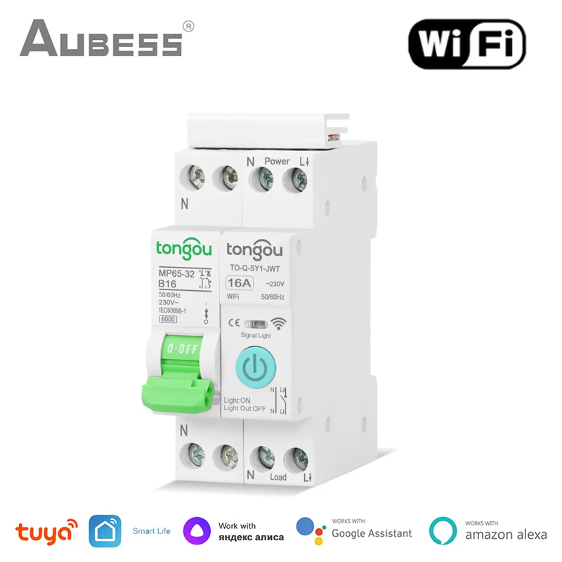 

TUYA WIFI Smart Switch Circuit Breaker 1P 32A DIN Rail For Smart Life APP Wireless Remote Control Switch Module Voice Control
