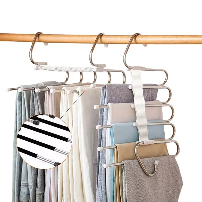 

5 in 1 Pant Hanger for Clothes Organizer Multifunction Shelves Closet Storage Organizer Stainless Steel Magic Trouser Hangers