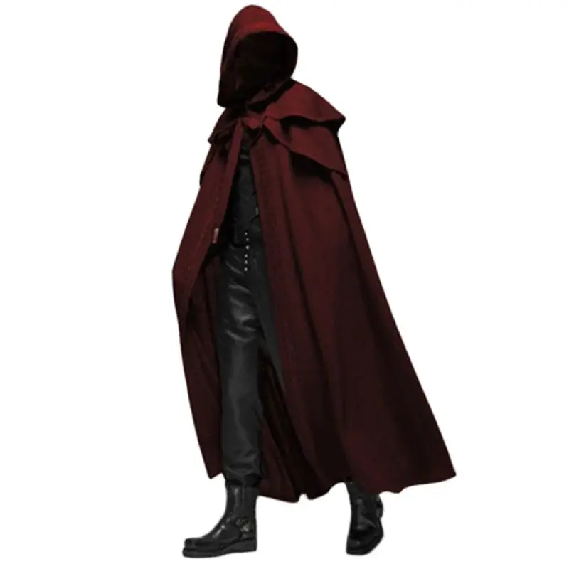 

Gothic Long Outerwear Cosplay Halloween Party Medieval Multi-Color Blends Dress Up Clothing Men Long Hooded Cloak 5xl