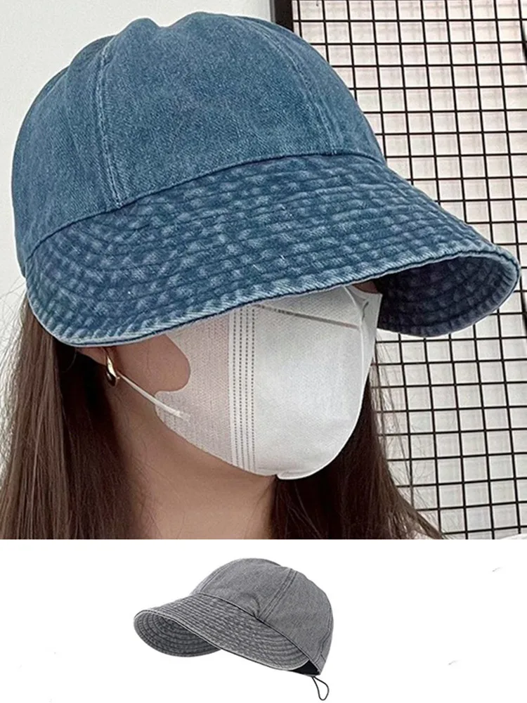 

Модные солнцезащитные регулируемые бейсболки для улицы, солнцезащитные шапки, потертые джинсовые винтажные широкие поля для женщин и мужчин, повседневные