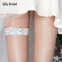efily blue bow bridal lace garter for bride accessories white color women ladies suspenders wedding leg garter belt thigh ring