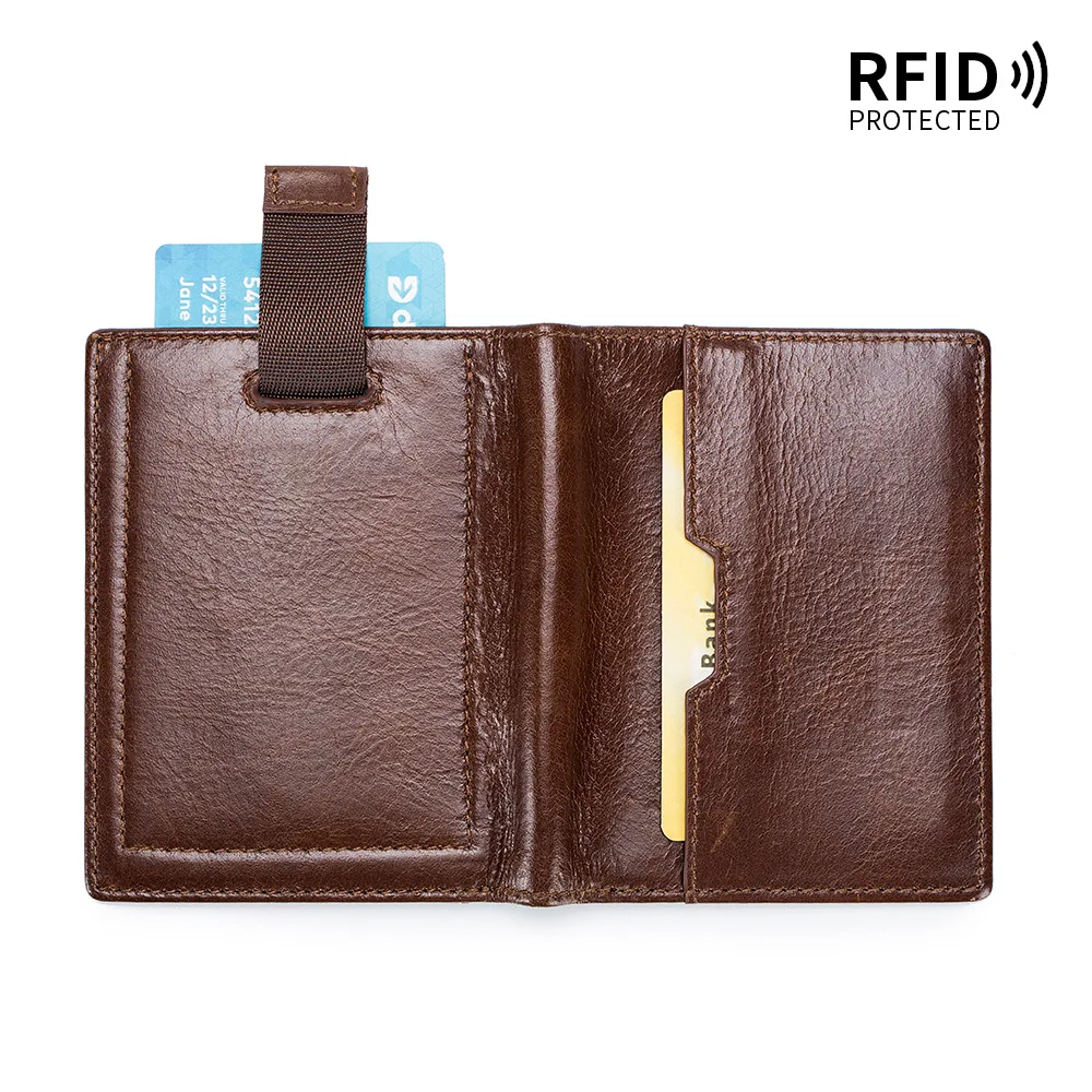 RFID Blocking Genuine Leather Men's Short Wallet Oil Wax Skin Bifold Purse Credit Card Wallet Money Bag Vintage Style