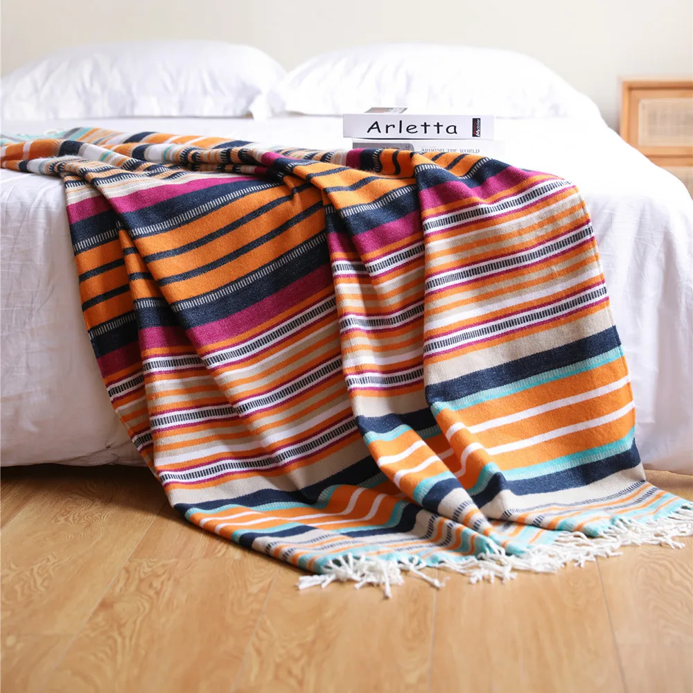

Mexican Summer Rainbow Woven Throw Bed Flag Picnic Blanket Tablecloth TV Cover Car Sofa Chair Lunch Break Blanket Bedspread