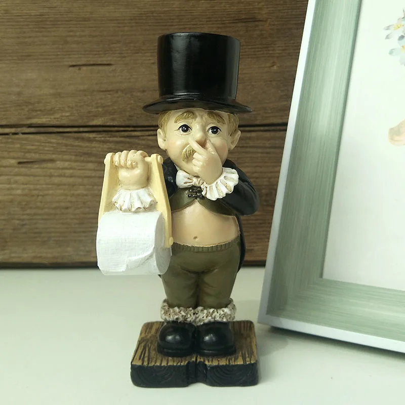 

NEW Spoof Paper Holder Statue Cute Funny Decorative Resin Butler Shape Tissue Stand Rack Sculpture for Toilet Decoration