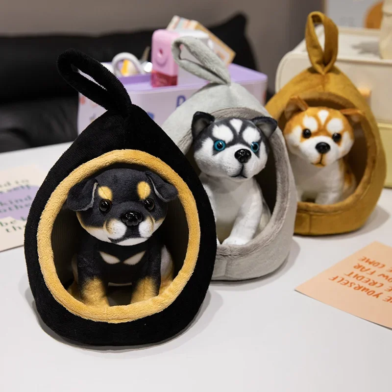 Реалистичная мягкая плюшевая игрушка Akita милая имитация щенка домик пушистая