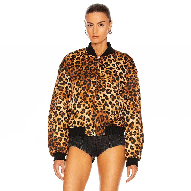 

2023 Fall New Leopard Printed Cotton Sandwich Pilot Jacket Coat Thread Splicing Fashion Hundred High Quality Women's Tops y2k
