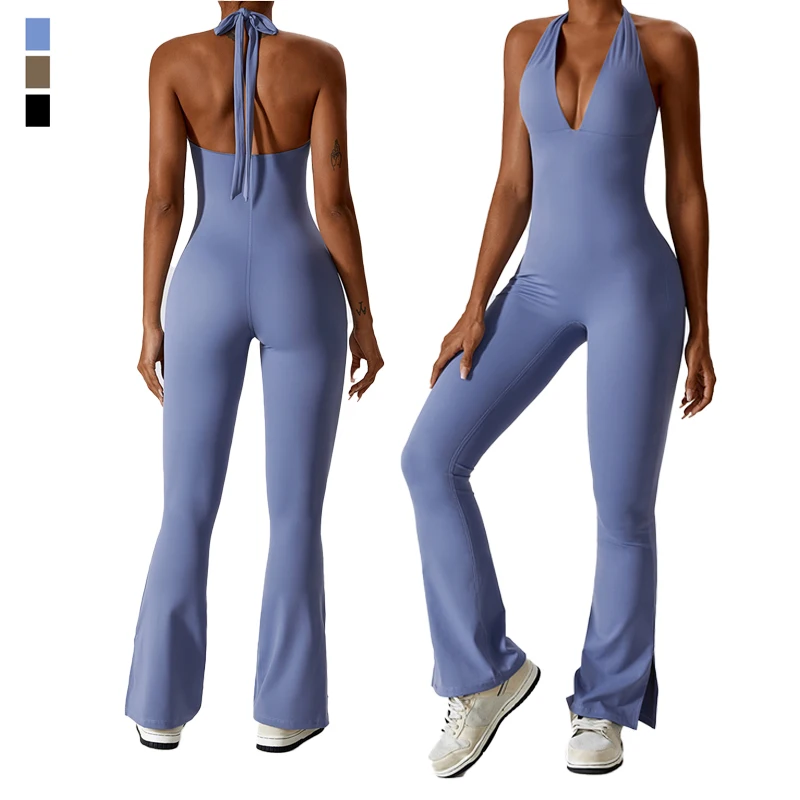 

Women Sportswear Lulu Yoga Jumpsuit Nude Feeling Gym Fitness Workout Lemon Flares Bodysuit Sexy Dance Sports Tracksuit For Women