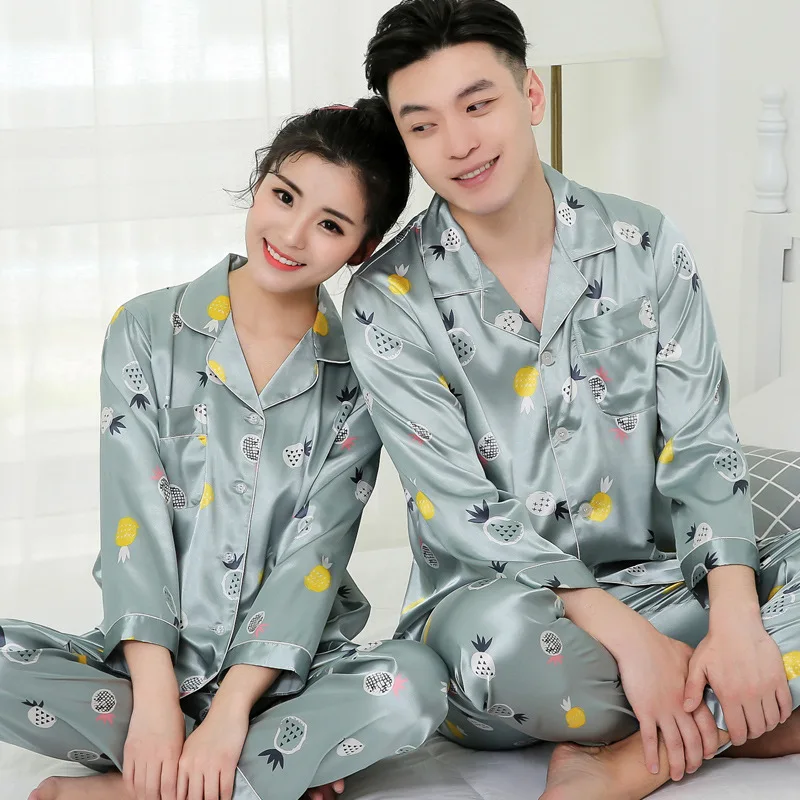 Couple Snight Pijamas Long Sleeved Silk Sleepwear Silk Pajamas for Women Pajamas Set Pijamas African Loungewear Mens Sleep Tops