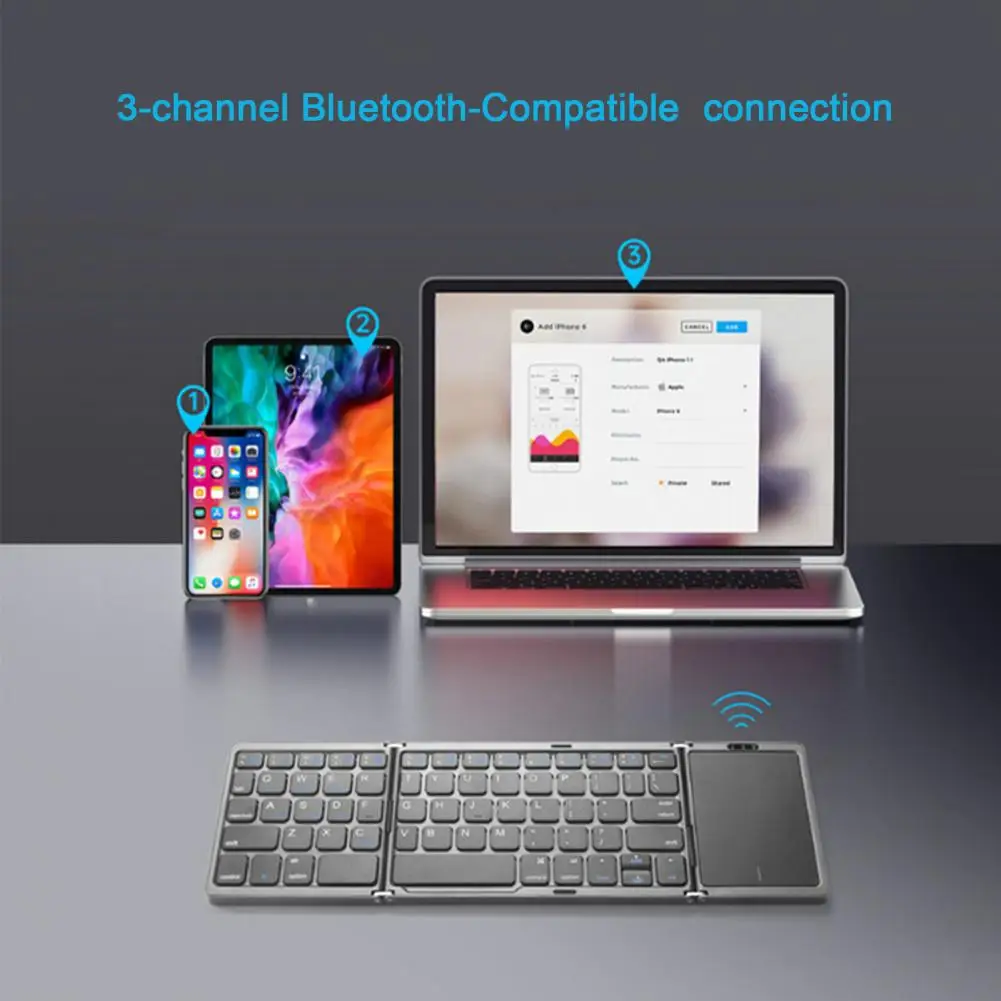 

Folding Keyboard Ergonomic Ultra-thin Tri-fold with Touchpad Silent Mini Bluetooth-compatible Keyboard for iOS for Android for W