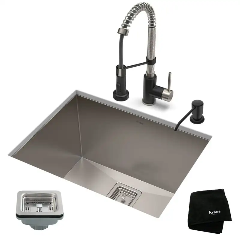 

18 Gauge Pax Laundry and Utility Sink Combo Set with Bolden 18-inch Kitchen Faucet and Soap Dispenser, Stainless Steel Matte Bla