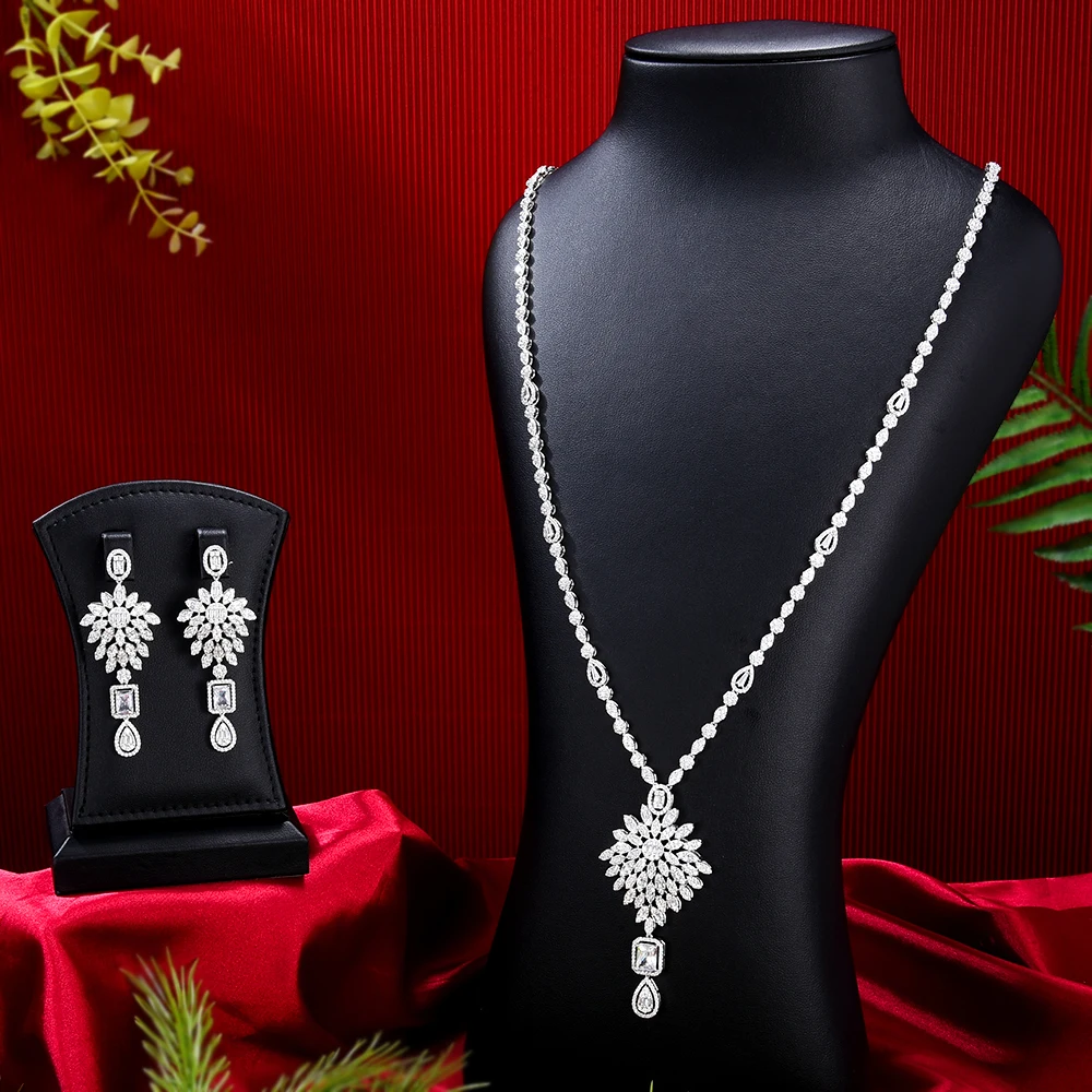 

Missvikki Luxury 2PCS Long Necklace Earrings Jewelry Set Sagging To The Chest Super Original Fashion Accessories New Design