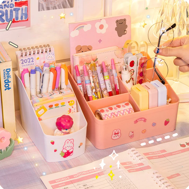 

Desk Organizer Kawaii Large Storage Box Student Case Stationery Organizer Cosmetics Finishing Rack Kawaii Pencil Holder