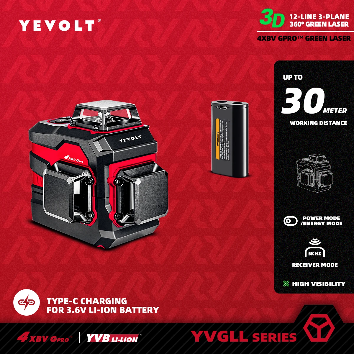 YEVOLT YVGLL4XS12 Полный макет 12-линейный лазерный уровень с перекрестной линией