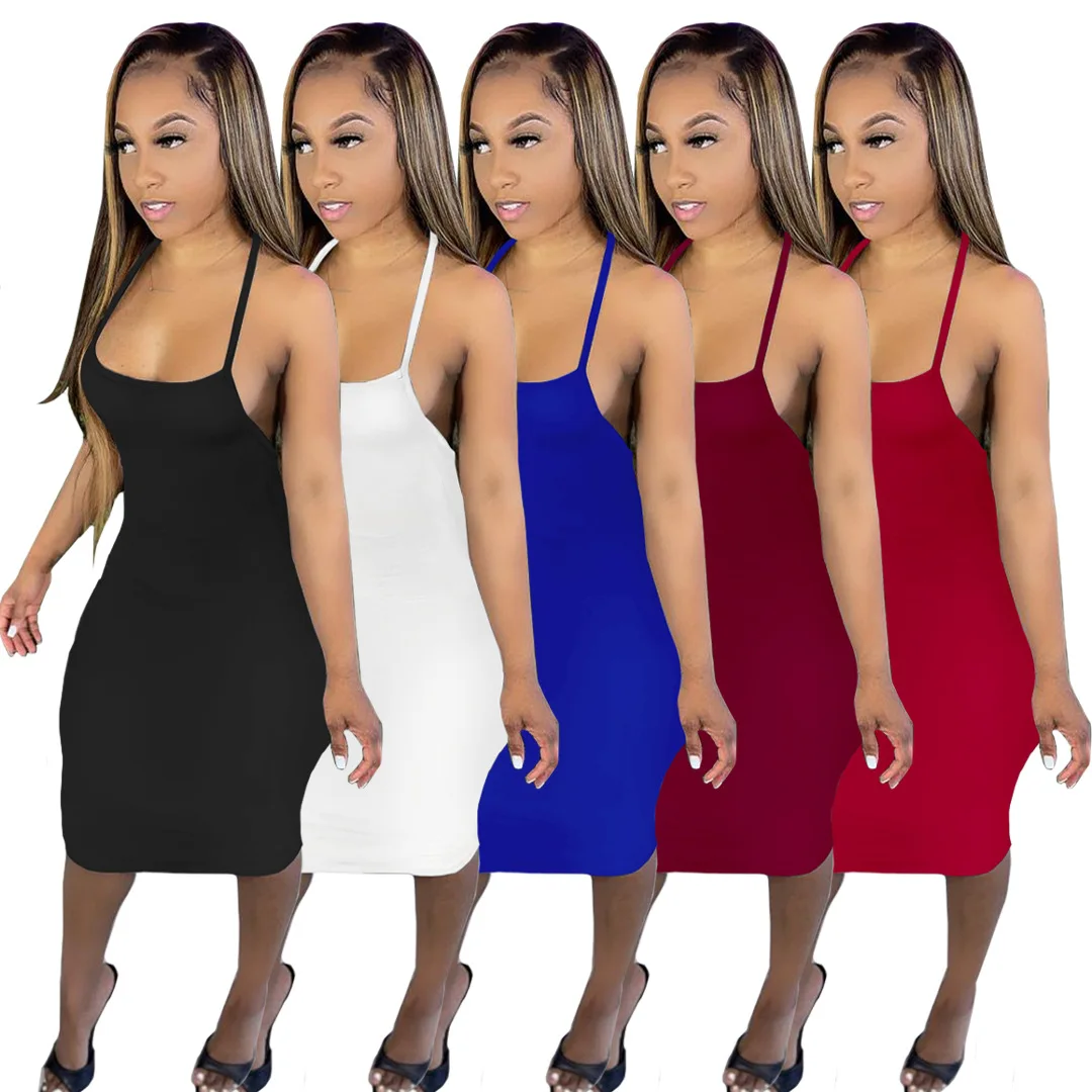 

XURU Solid Color Sling Dress Summer New Women's Dresses Europe and America Hot Selling Sexy Dresses