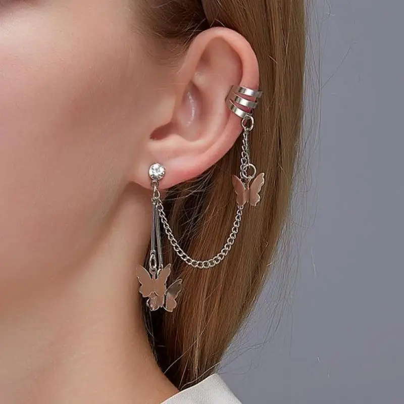 

Butterfly Tassel Earrings With Ear Clip Butterfly Stud Earrings Ear Clips Integrated For Women Zircon Earing Jewelry