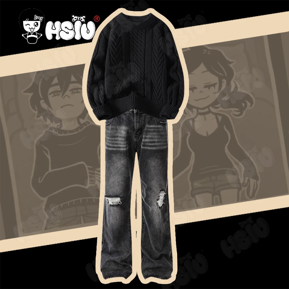 Leyley Косплей Одежда Энди HSIU Черный Топ Серые Джинсы Игра Труна и Костюм Лейли