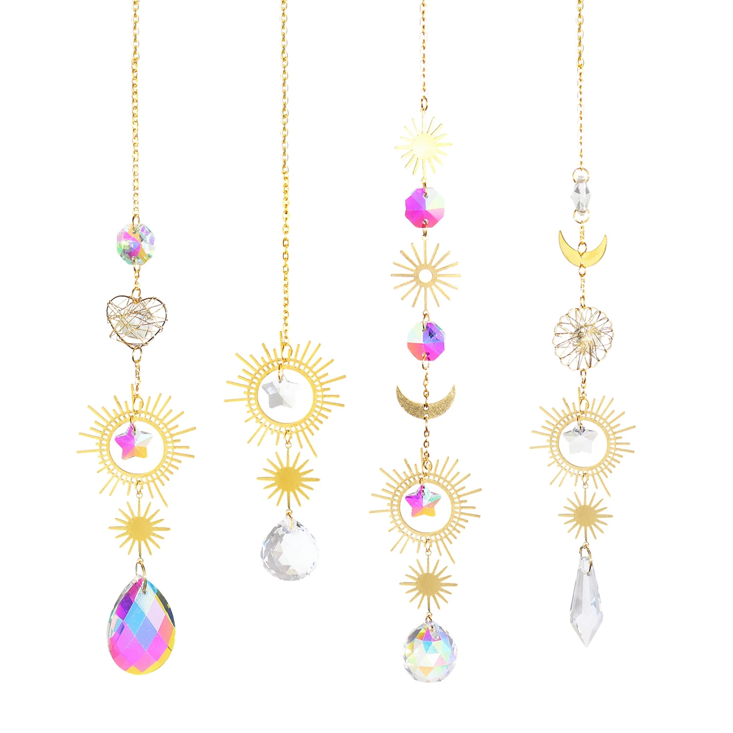 

Crystal Moonphase Golden Window Dream Catcher Celestial Prism Rainbow Maker Sun Moon Stars Gift Home Hanging Window Decorations