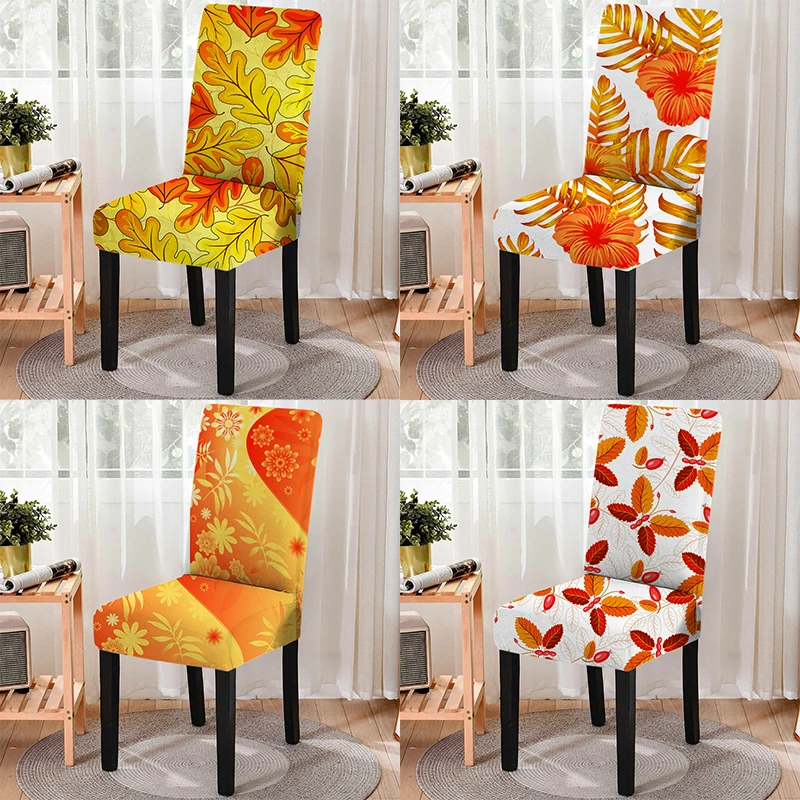 

Orange Leaves Stretch One-piece All-inclusive Kitchen Dining Chair Cover Home Decor Office Chair Cover for Hotel Restaurant