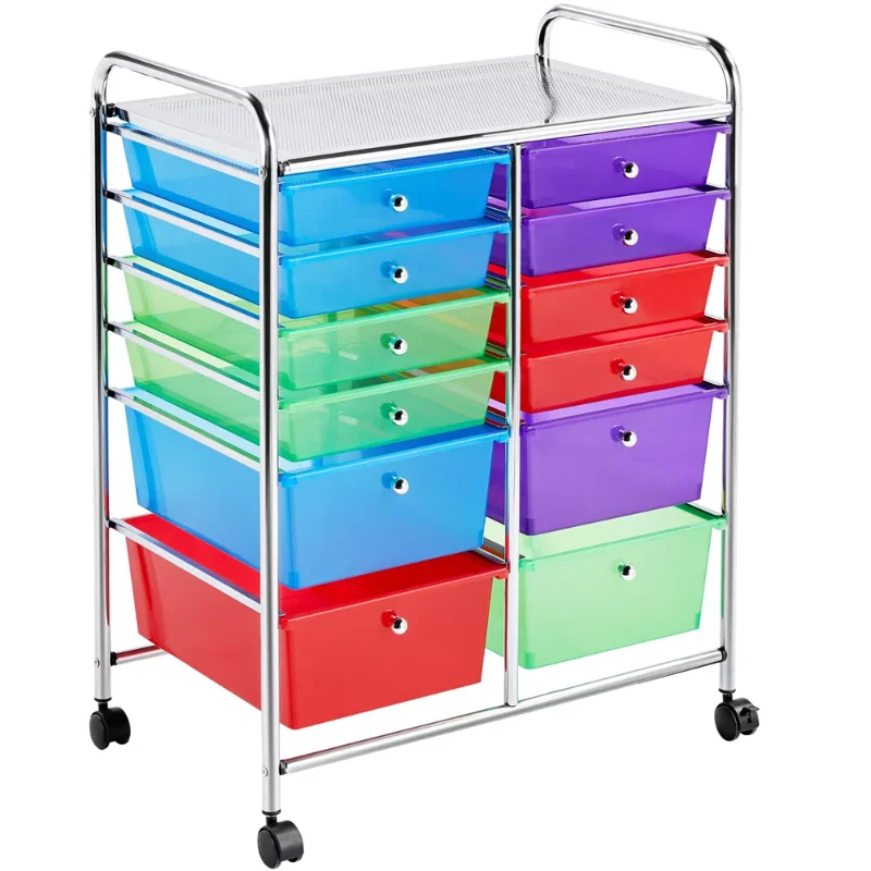 SmileMart 12.46 Gallon Plastic and Metal Drawer Chests, Multi-color