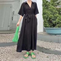 elegant dress korean chic loose casual lace up slim fit over the knee short sleeved dress summer 2022 new