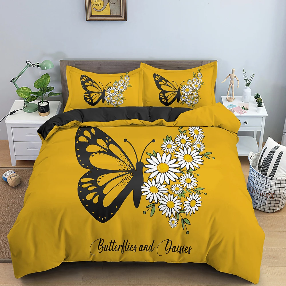 

Bedding Set for Adults Colorful Insect 2/3pcs Polyester Quilt Cover Butterfly Duvet Cover King Queen Watercolor Flying Animals