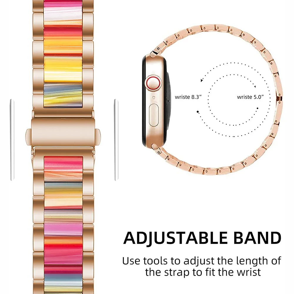 Resin watch strap for apple watch band 49mm 45mm 44mm 42mm 38mm 40mm 41mm metal bracelet iwatch series 8 7 6 SE 5 4 3 ultra belt