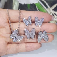 2022 new fashion s925 silver bride jewelry sets for women lovely little butterfly ring necklace earrings engagement wedding gift