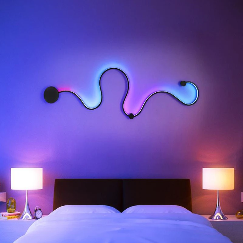 

RGB LED Wall Lamp For Bedroom Bedside Blackground Decoration Indoor Lighting Living Room Corridor Hotel Dimmable Sconce Lustre