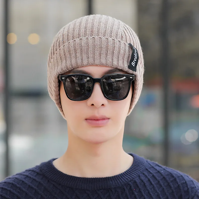 

Autumn and Winter New Men's Hat Solid Color Letter Wool Hat Outdoor Warm Knitted Hat Beanie Hat Warm Bonnet Men's Winter Cap