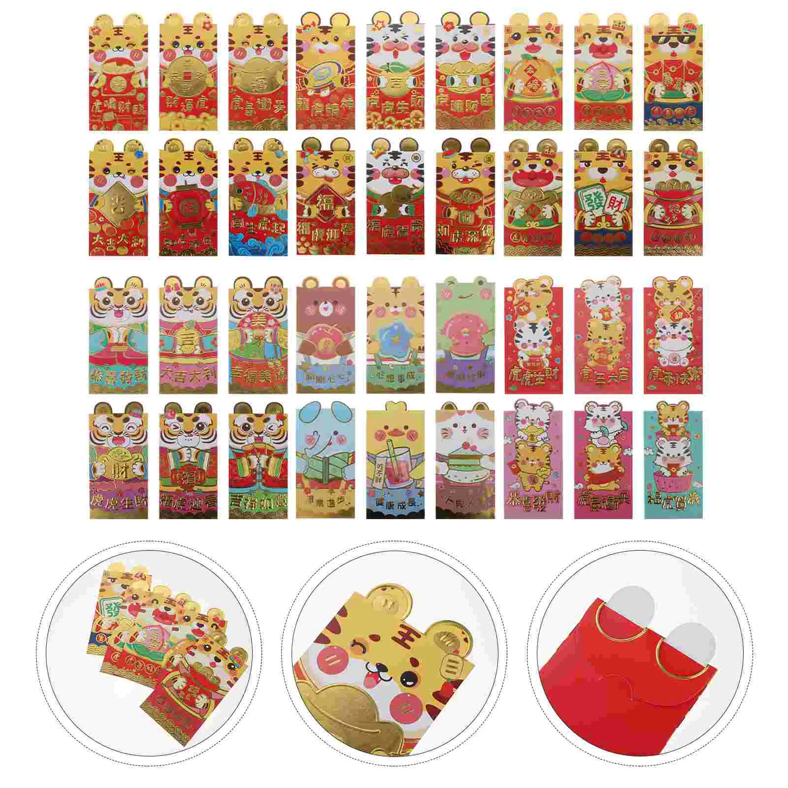 

Красные конверты на китайский новый год: 36 шт. 2022 пакетов на китайский год, держатели Hong Bao для китайских праздников на весну