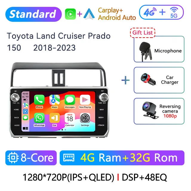 

10,25-дюймовый 2 Din Android автомобильный стерео радио для Toyota Land Cruiser Prado 150 2018 2019 2020 2021 2022 2023 мультимедийный видеоплеер навигация GPS Carplay головное устройство плеер с экраном